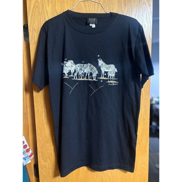 East Africa Zebra Graphic Rhinestone‎ Black T-Shirt Womens Animal Tee - Picture 2 of 8